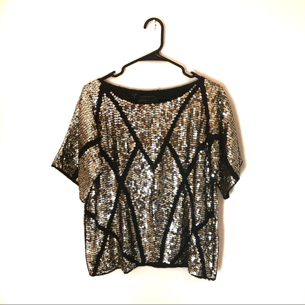 Black and Gold Silk Sequined Top Size M - Picture 1 of 5